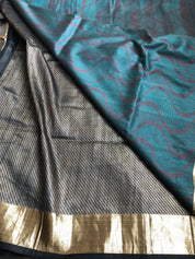 Tussar Silk Banarasi - Black Teal Woven