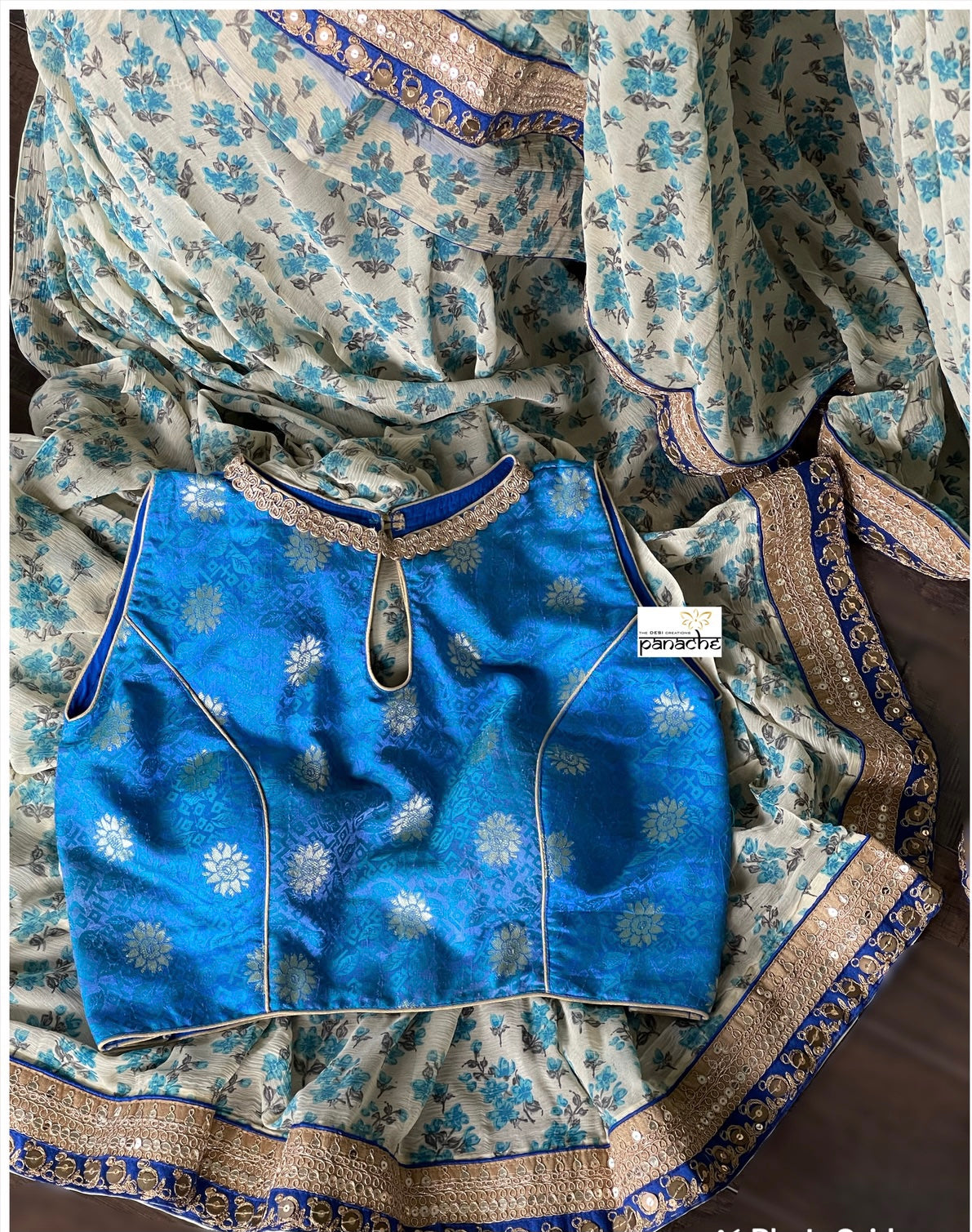 Pure Designer Chiffon Georgette - Beige Blue