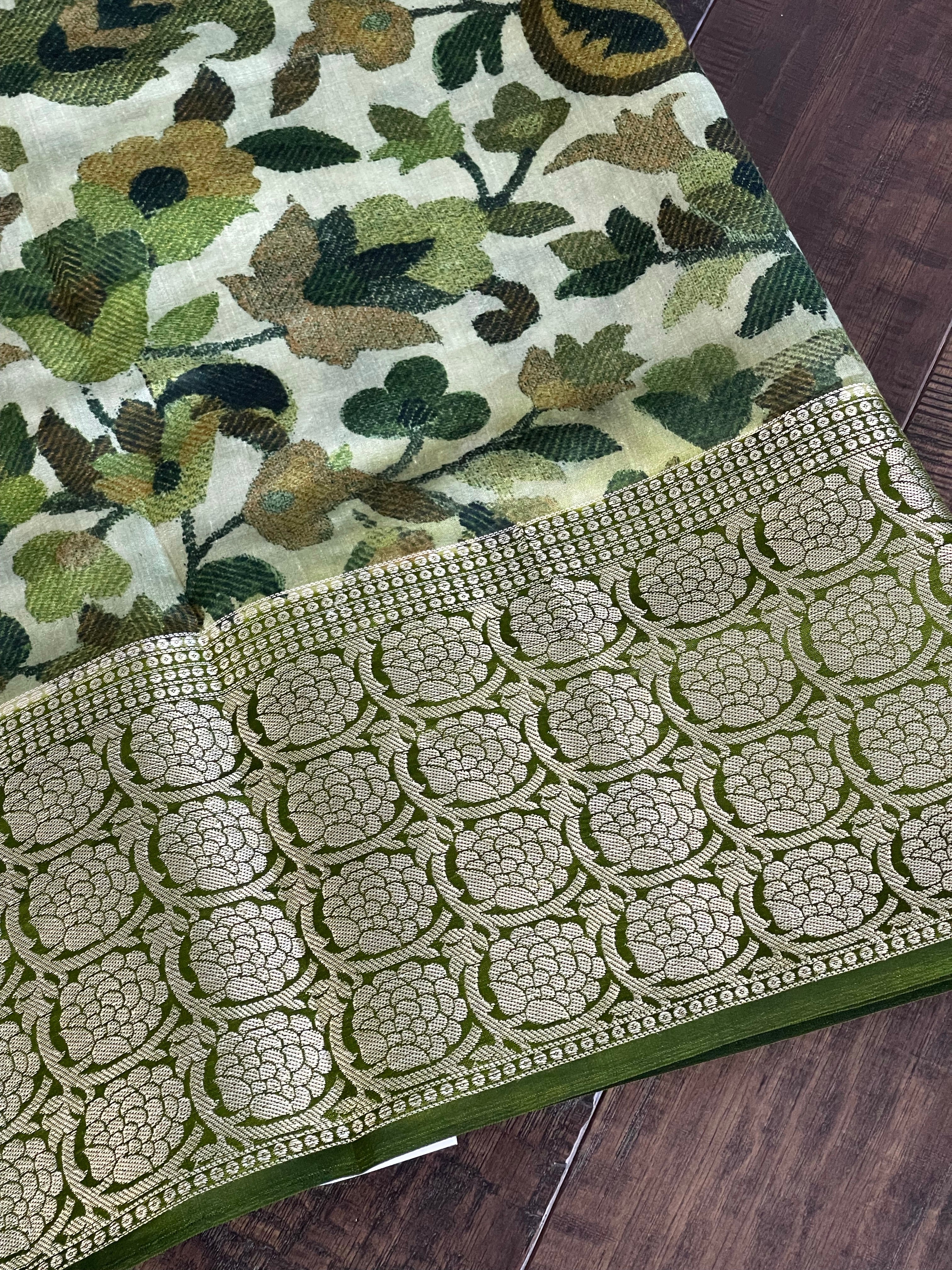 Chiniya Silk Banarasi - Green Pashmina Printed