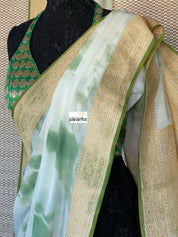 Khaddi Georgette Banarasi - Off-White Green Tie-dye Khadhua Woven