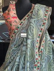 Designer Satin Maslin Silk - Grey Green Blue Black