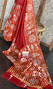 Pure Vishnupur Silk - Red Worli Printed