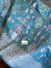 Tussar Silk Banarasi- Light Firozi Blue Silver Zari