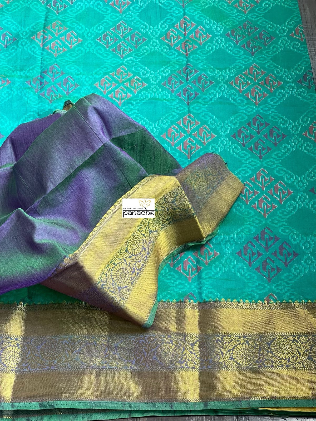 Designer Soft Silk Printed - Sea Green Firozi Patola