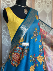 Chiniya Silk Banarasi - Blue Kalamkari Printed