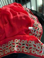 Designer Chiffon- Red Zari border
