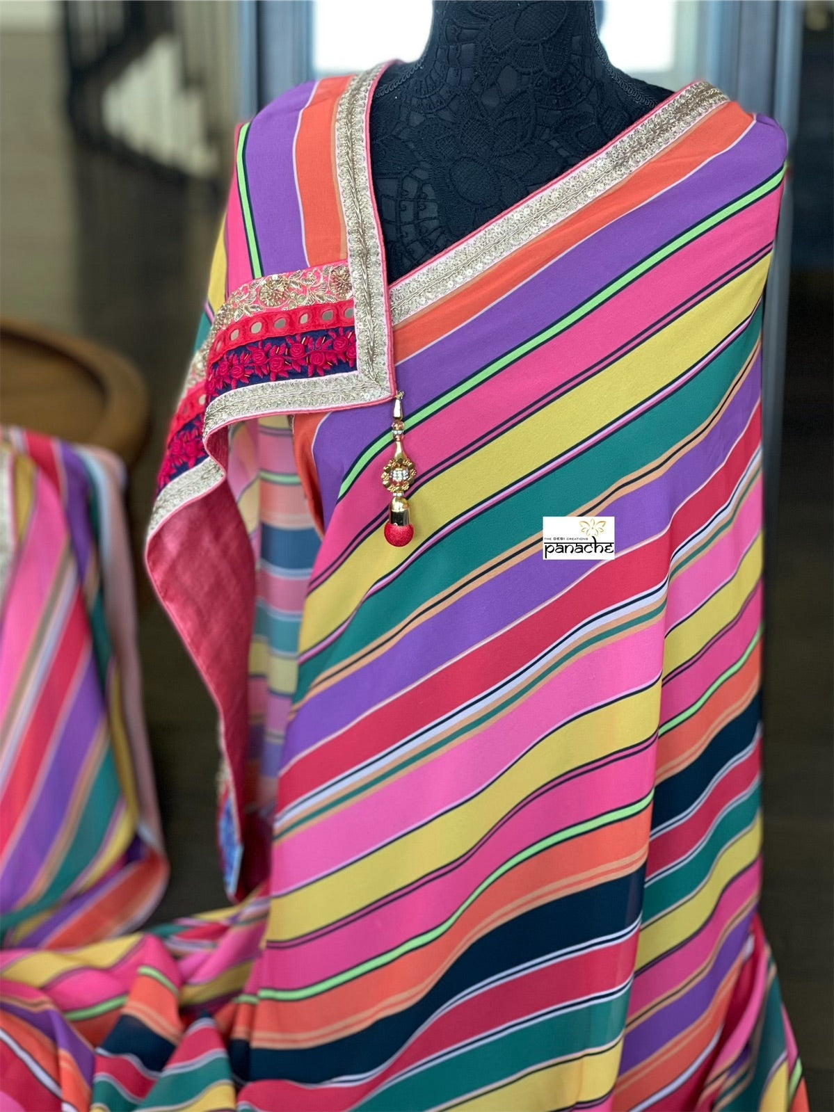 Georgette Designer Inspired Drape - Pink Yellow Purple