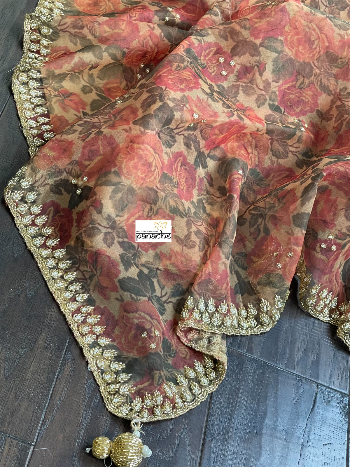 Designer Organza Floral - Maroon Multi Floral