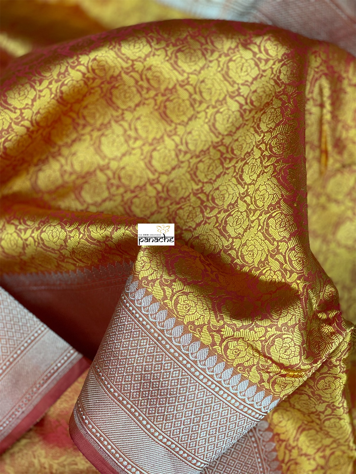 Katan Silk Tanchui Banarasi - Mustard Yellow Antique Zari