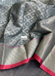 Cotton Silk Banaras Chanderi - Grey Yellow Green Woven