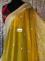 Khaddi Georgette Banarasi - Yellow Red Khadhua Woven