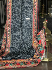 Satin Maslin Designer Inspired Drape - Black Bandhej Printed