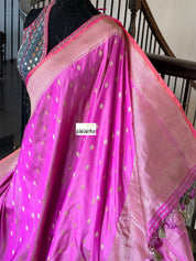 Pure Silk Iktara Banarasi - Pink Antique Golden Zari