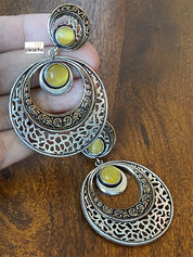 Jewelry Earring - Yellow Stone Kaanbala Dual Tone