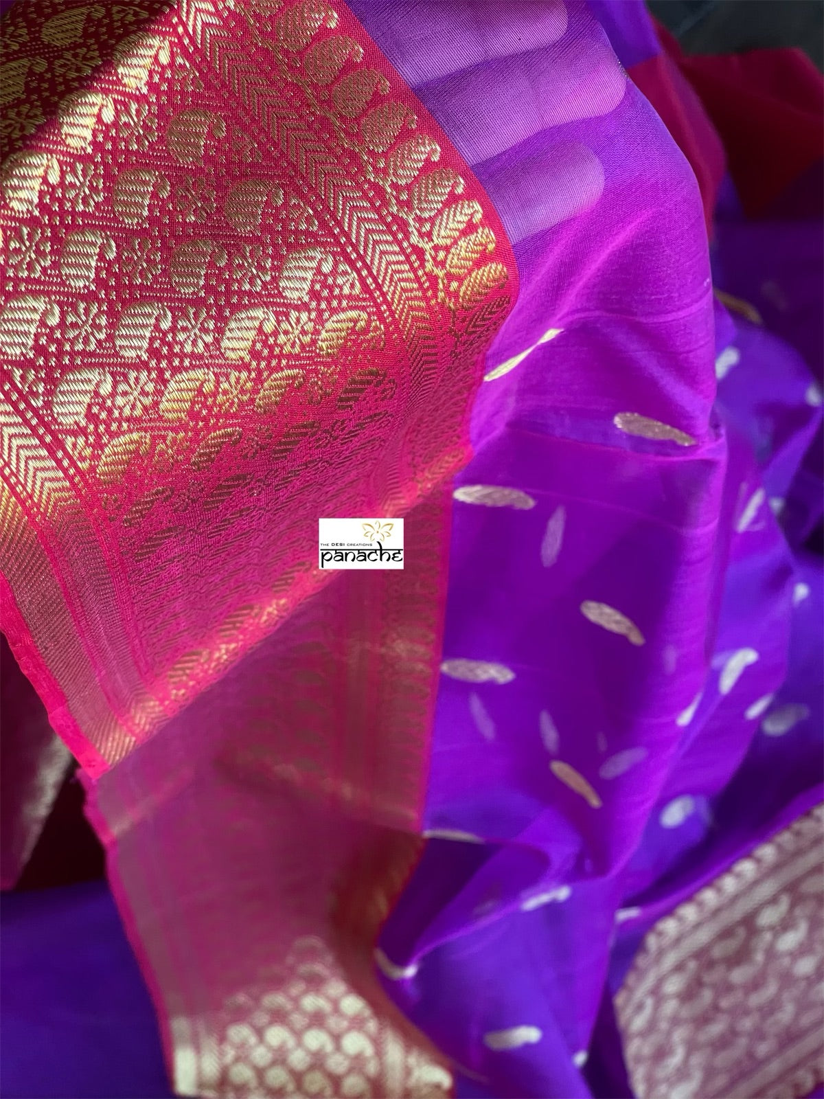 Pure Chanderi Organza Silk - Purple Red