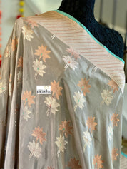 Pure Katan Silk Banarasi - Grey Kadhwa woven