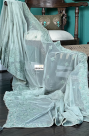 Designer Pure Net Embroidered - Sage Golden