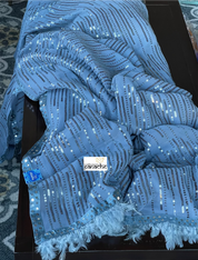 Designer Georgette Saree - Bluish Grey Sequin
