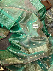 Tissue Chanderi Silk - Green Golden Zari