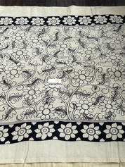 Nellore Silk Printed Kalamkari  - Cream Black
