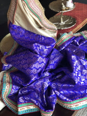 Designer Tussar Silk - Purple Golden Half Half