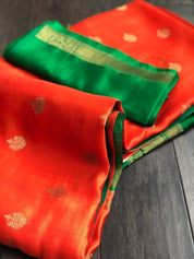 Chiniya Silk Banarasi - Reddish Orange Green