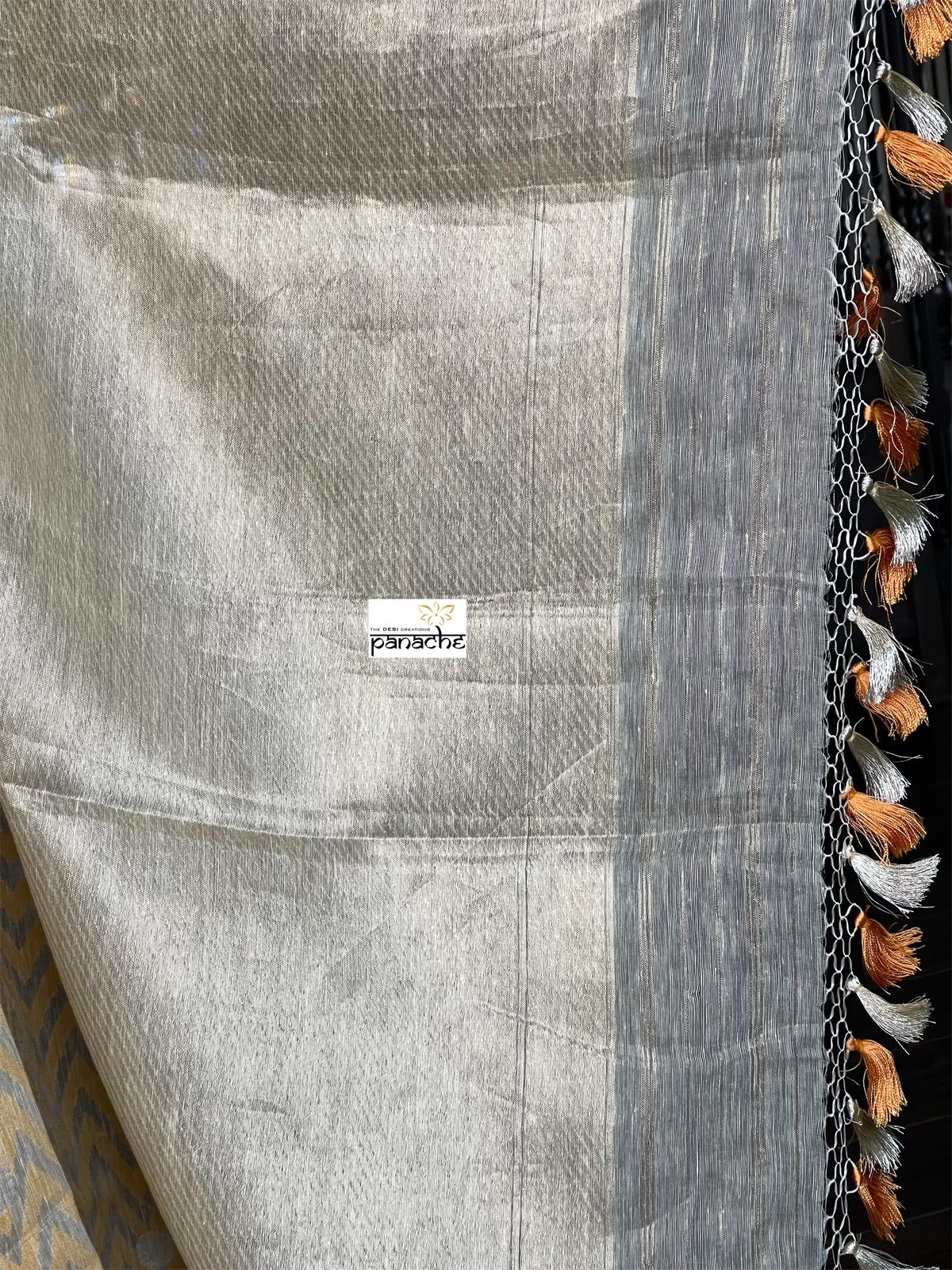 Linen By Kora Silk Banarsi - Off White Yellow Chevron