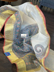 Kora Silk Banaras - Beige Madhubani Printed