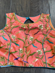 Designer Blouse - Peach Orange Meenakari