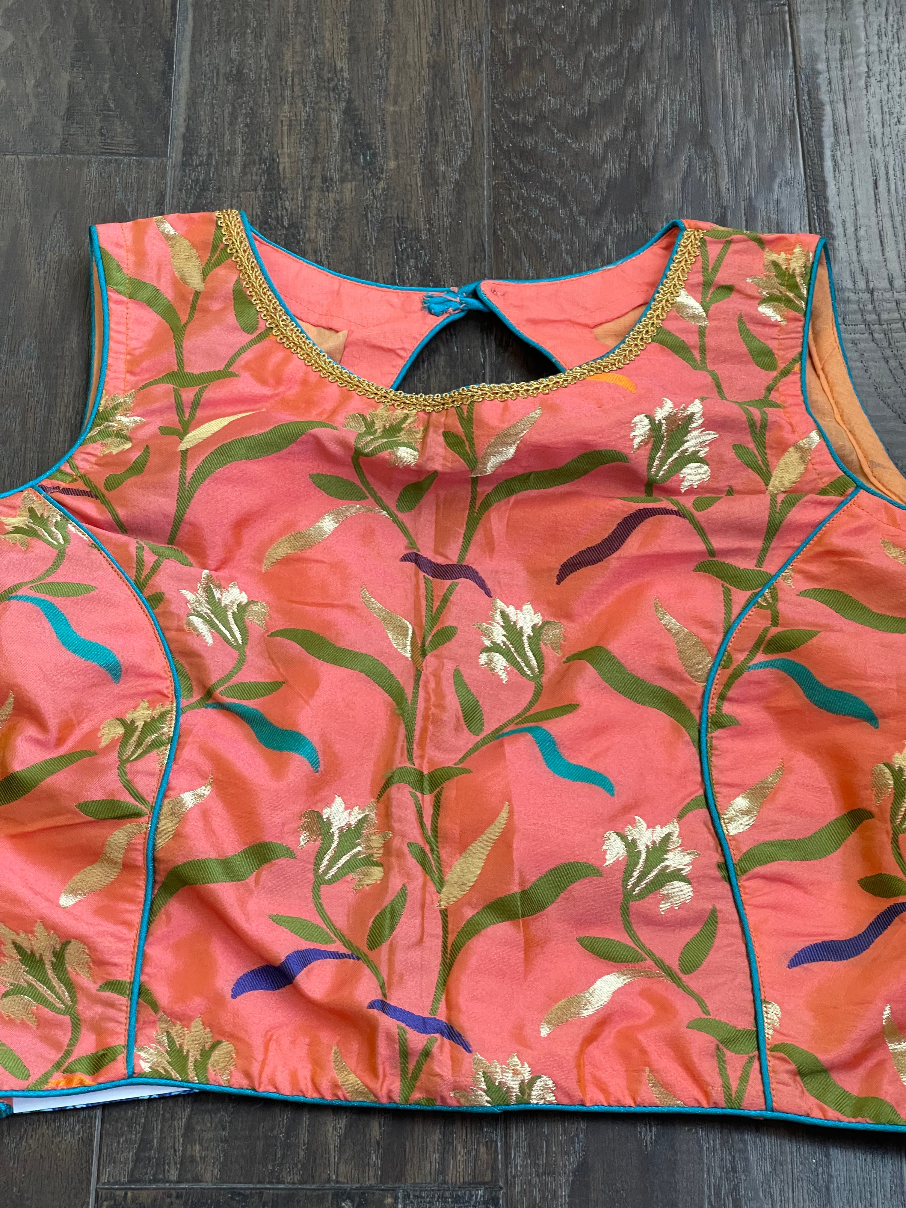 Designer Blouse - Peach Orange Meenakari