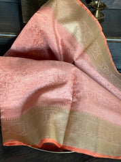Organza Silk Jamdani Banarasi - Peach Kadwa