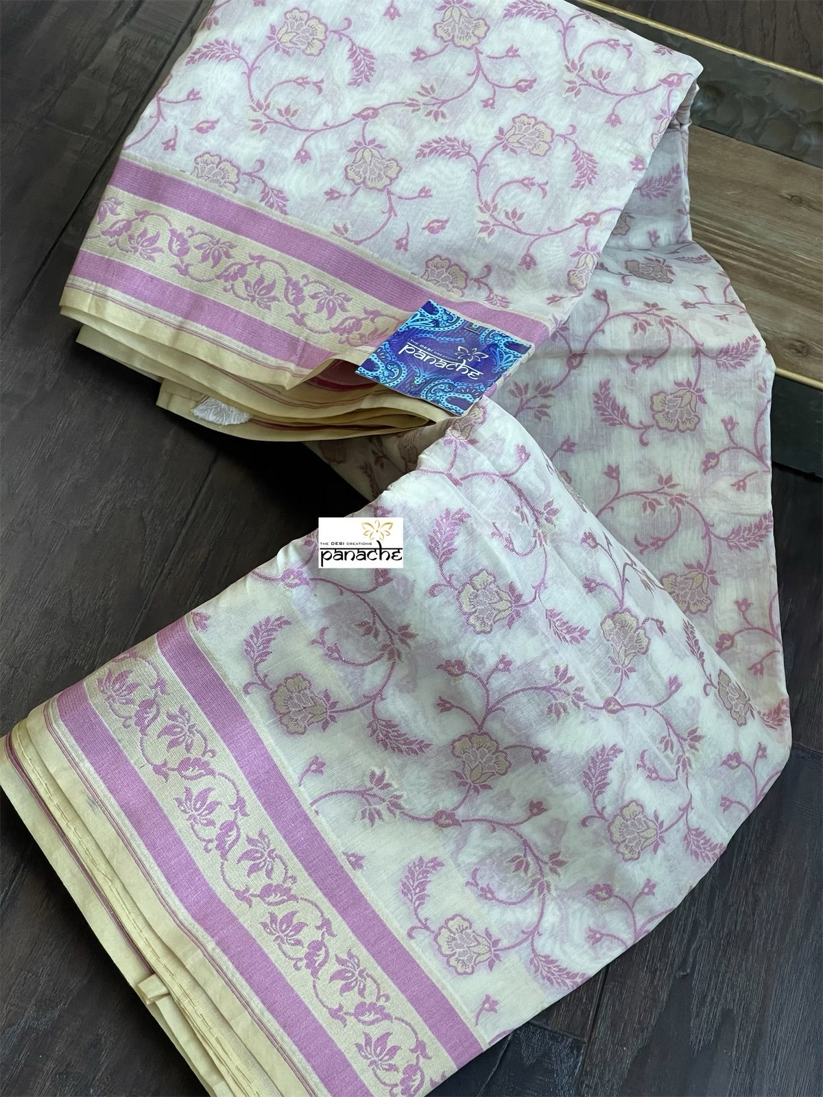 Kora Cotton Banarasi - Off-White Lilac
