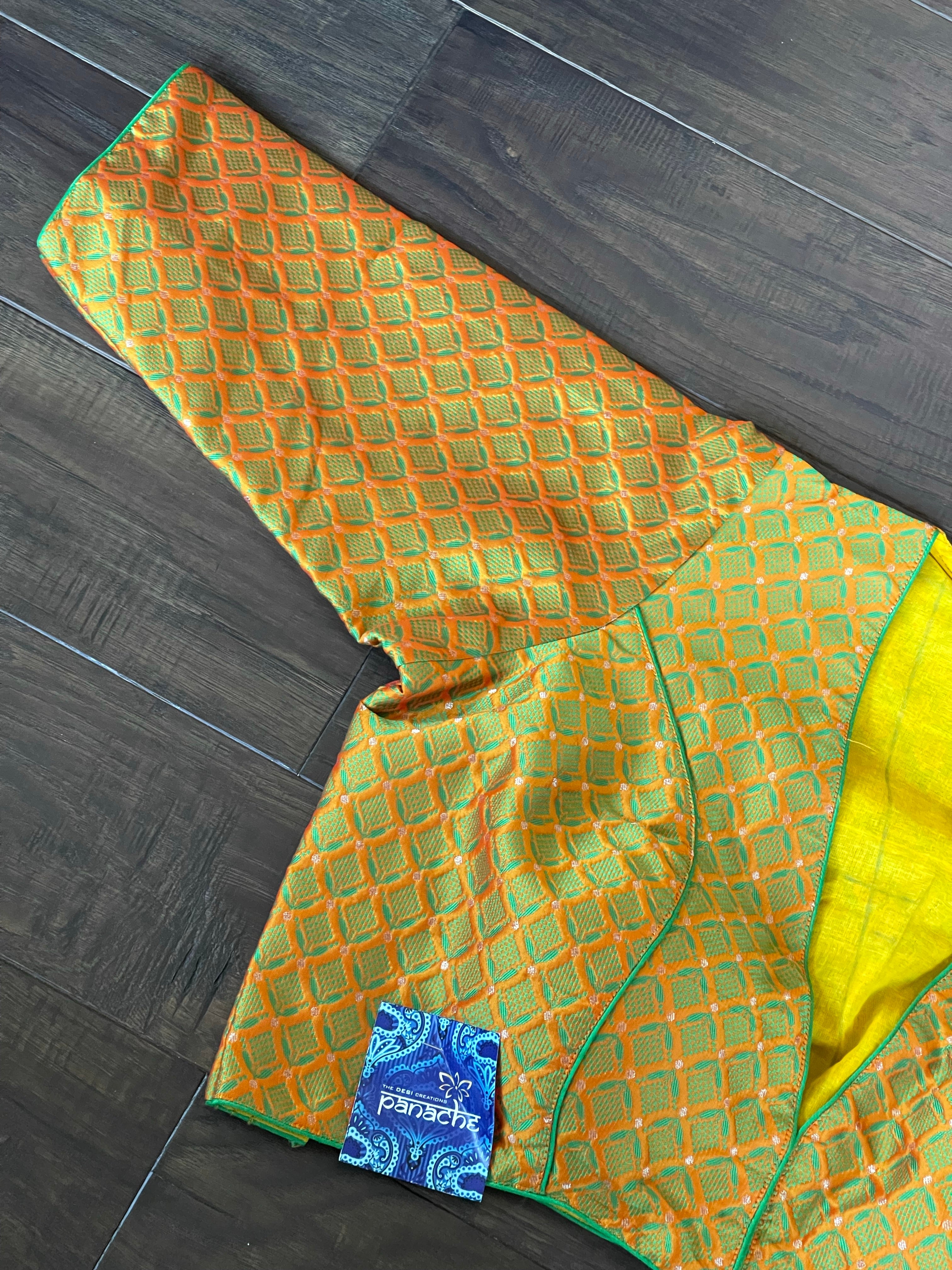 Designer Blouse - Green Yellow Resham Zari woven