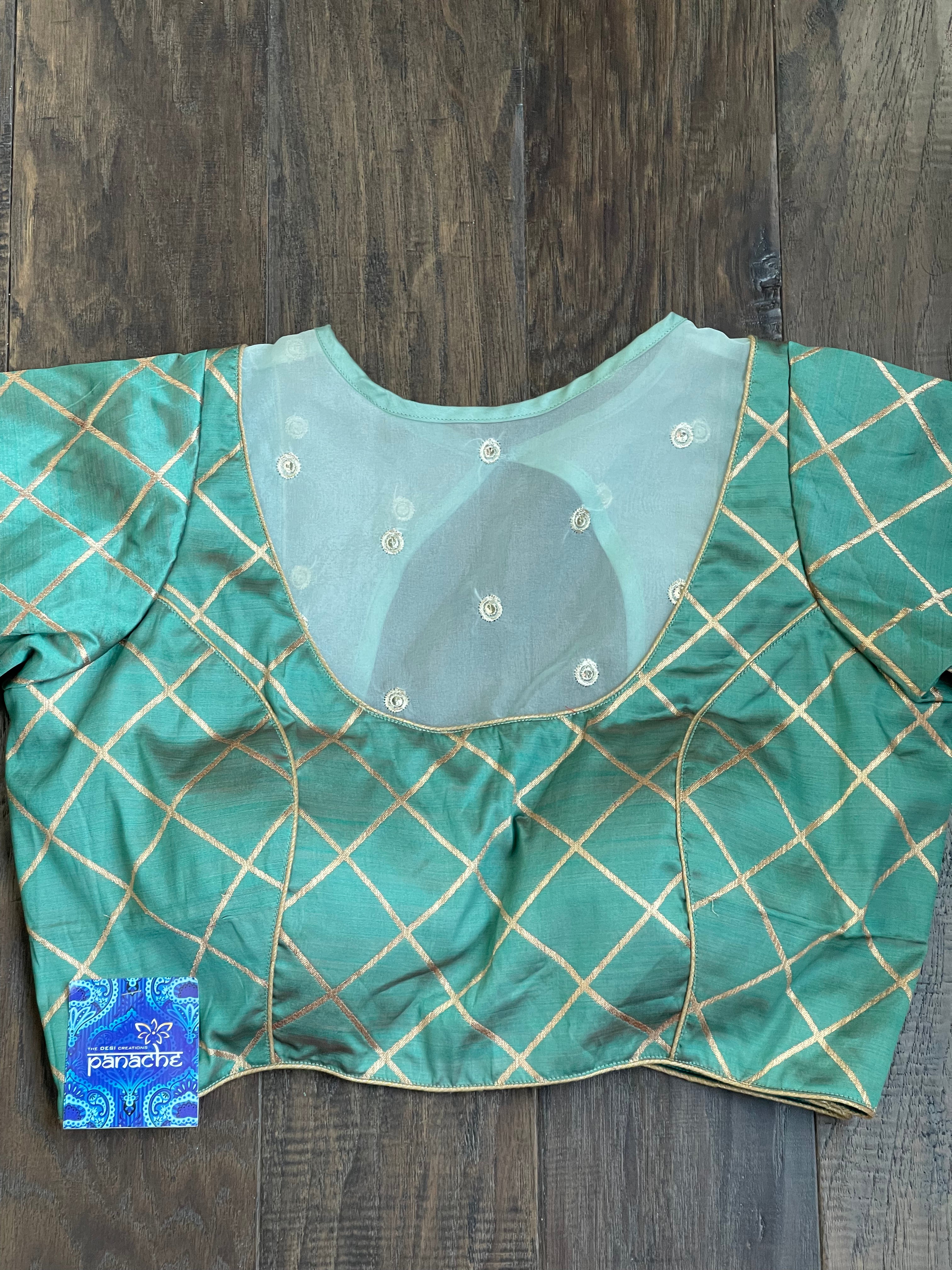 Designer Blouse - Sea Green Gold Zari