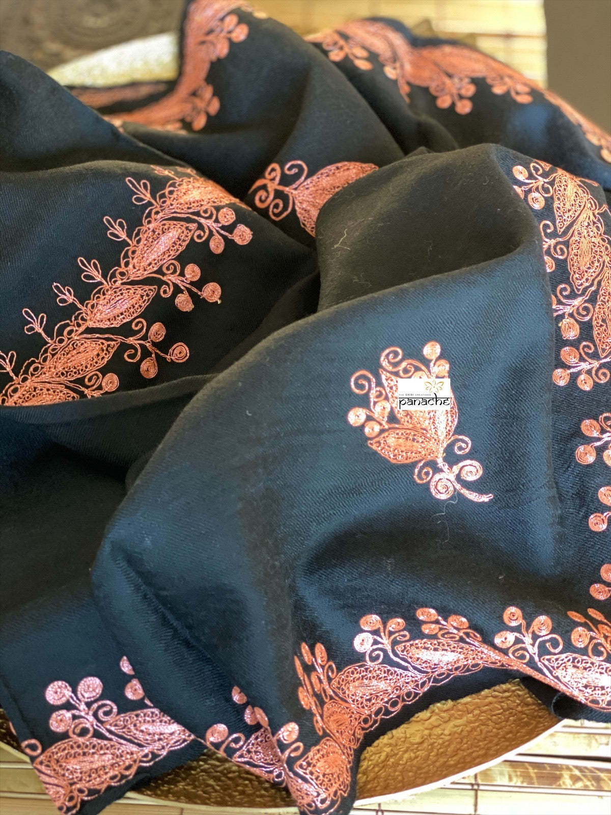 Kashmiri Stole - Black Zari Ariwork