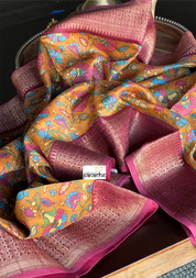 Mulmul Cotton Banarasi - Ochre Orange Multi color