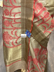 Tussar Silk Banarasi - Beige Red Antique Zari