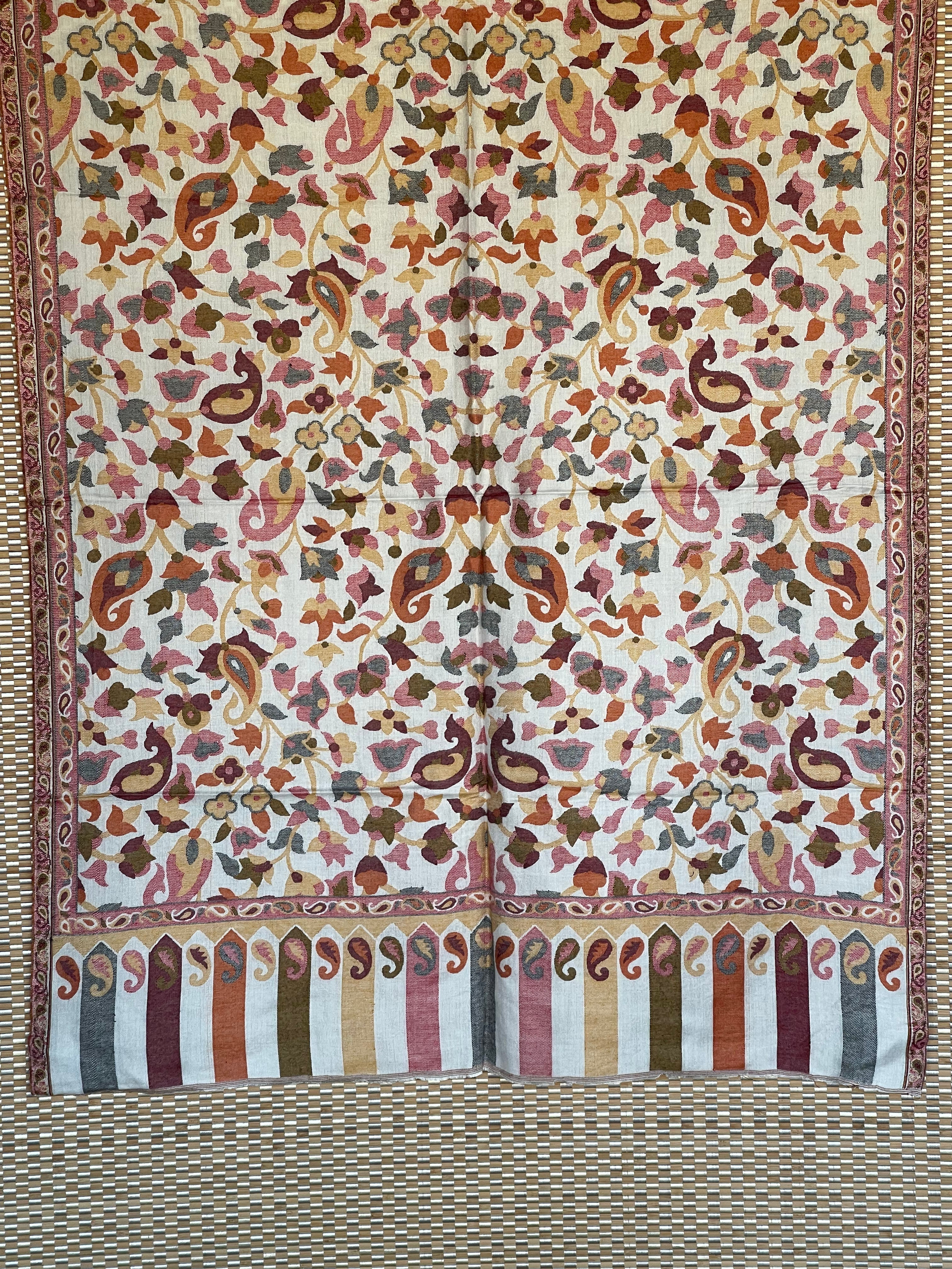 Kashmiri Kani Work Stole - Off-White Multi Resham Woven