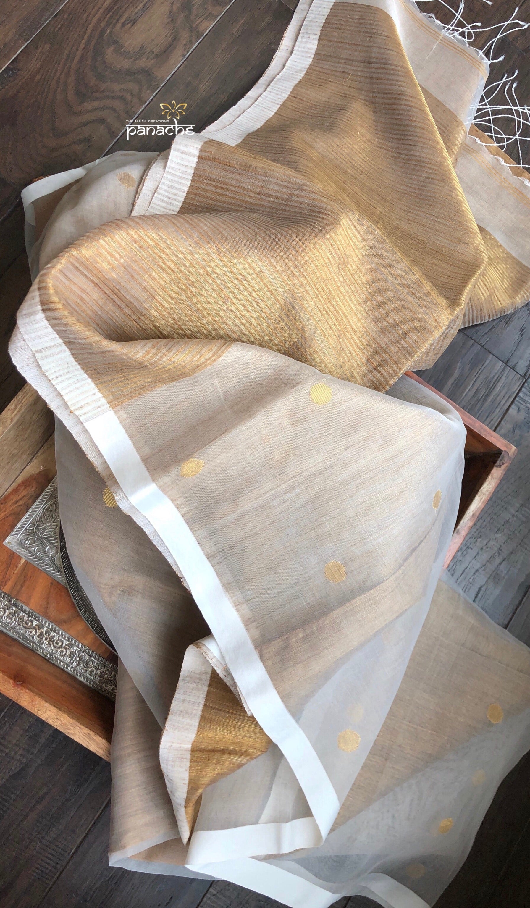 Matka Silk Muslin - White Brown Half Half