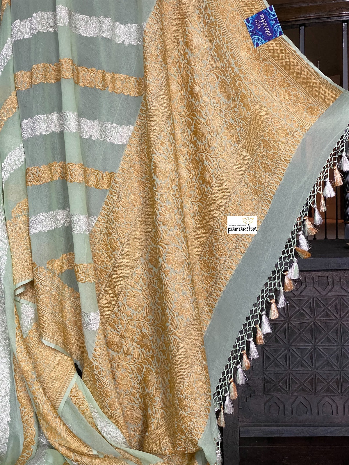 Pure Khaddi Georgette Banarasi - Light Mint Kadwa