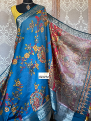 Chiniya Silk Banarasi - Blue Kalamkari Printed