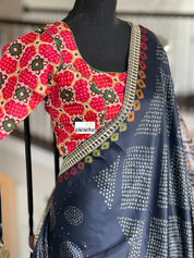 Designer Blouse - Orange Red Green Woven