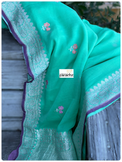 Khaddi Georgette Banarasi - Green Purple Khadhua Woven