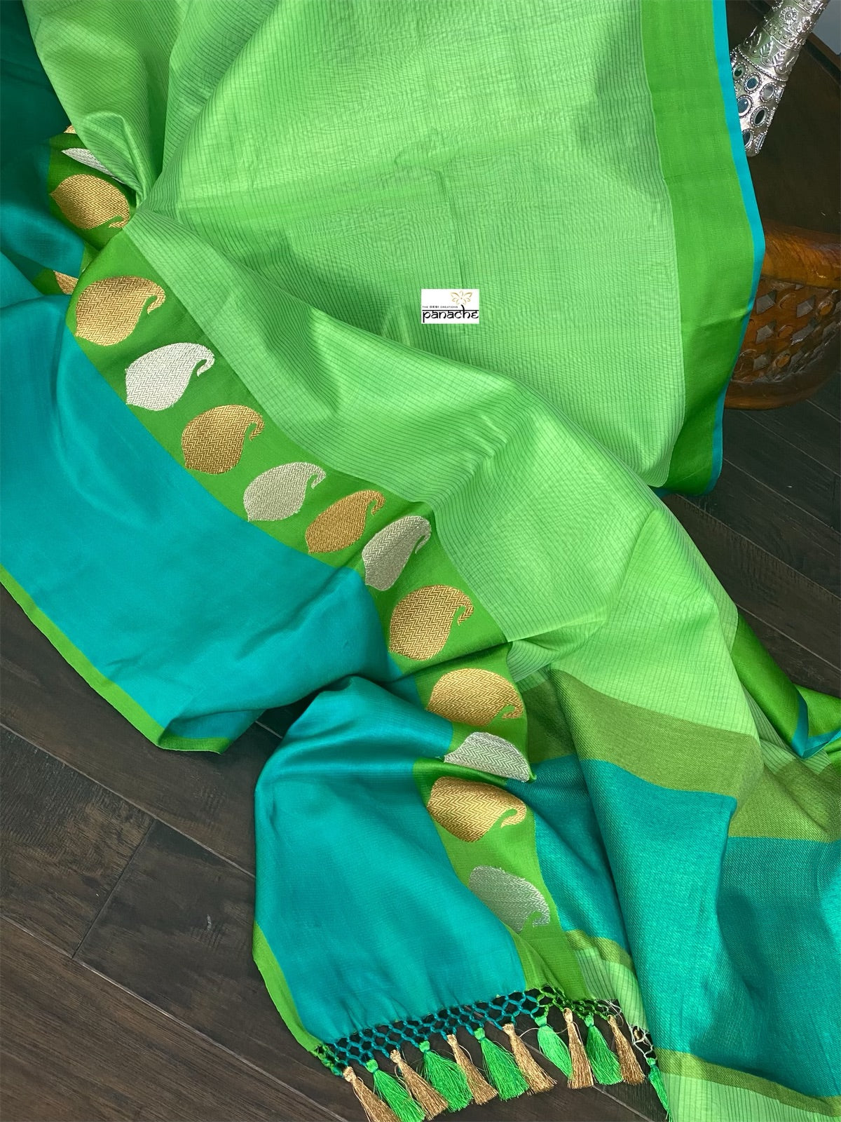 Pure Silk Cotton Banarasi - Green Firozi Khadwa Woven