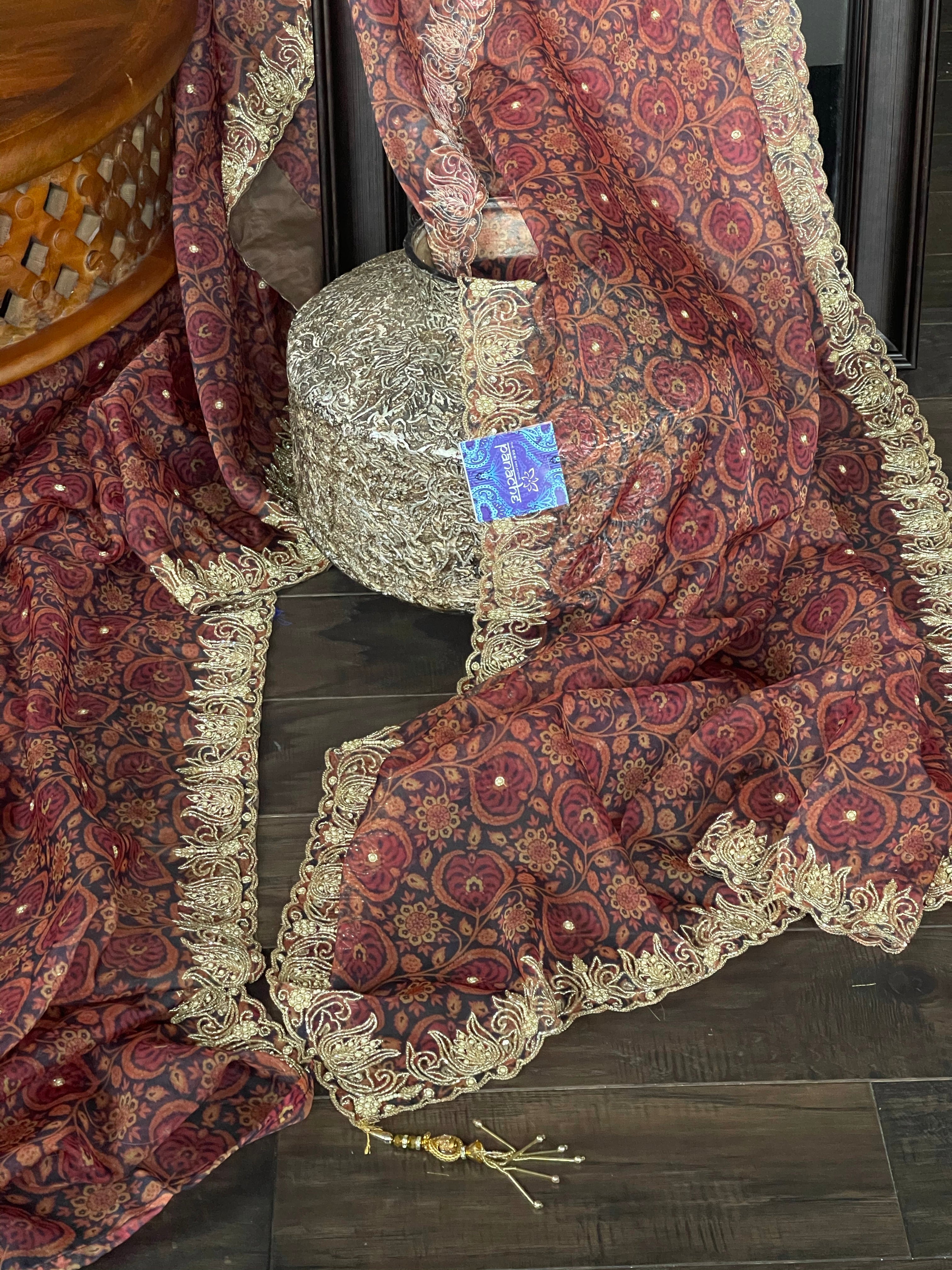 Designer Inspired Organza - Kalamkari Cutdana