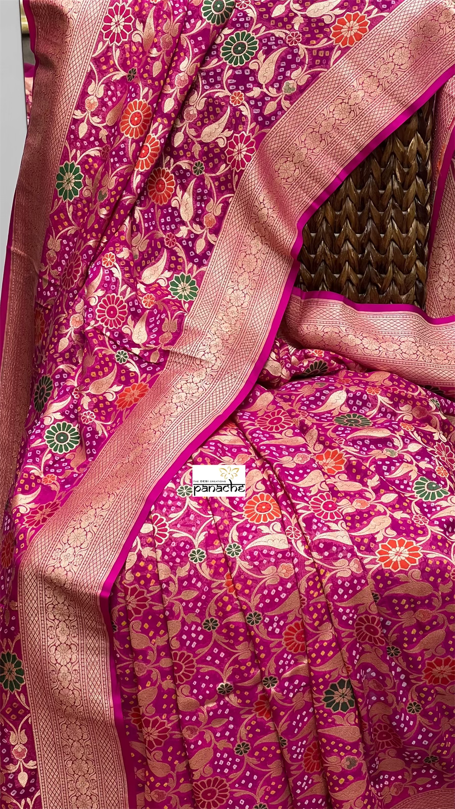 Bandhej Khaddi Georgette Banarasi - Magenta Pink