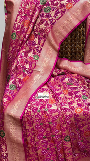 Bandhej Khaddi Georgette Banarasi - Magenta Pink