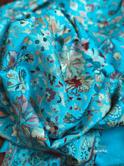 Kashmiri Semi Pashmina Stole - Firozi Resham Zari Woven