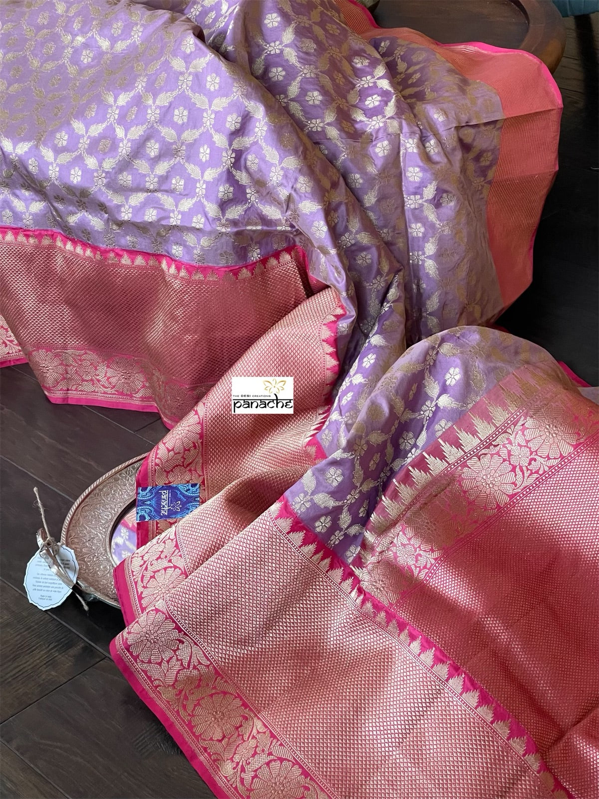 Pure Silk Banarasi - Lavender Mauve Pink Antique Golden Zari