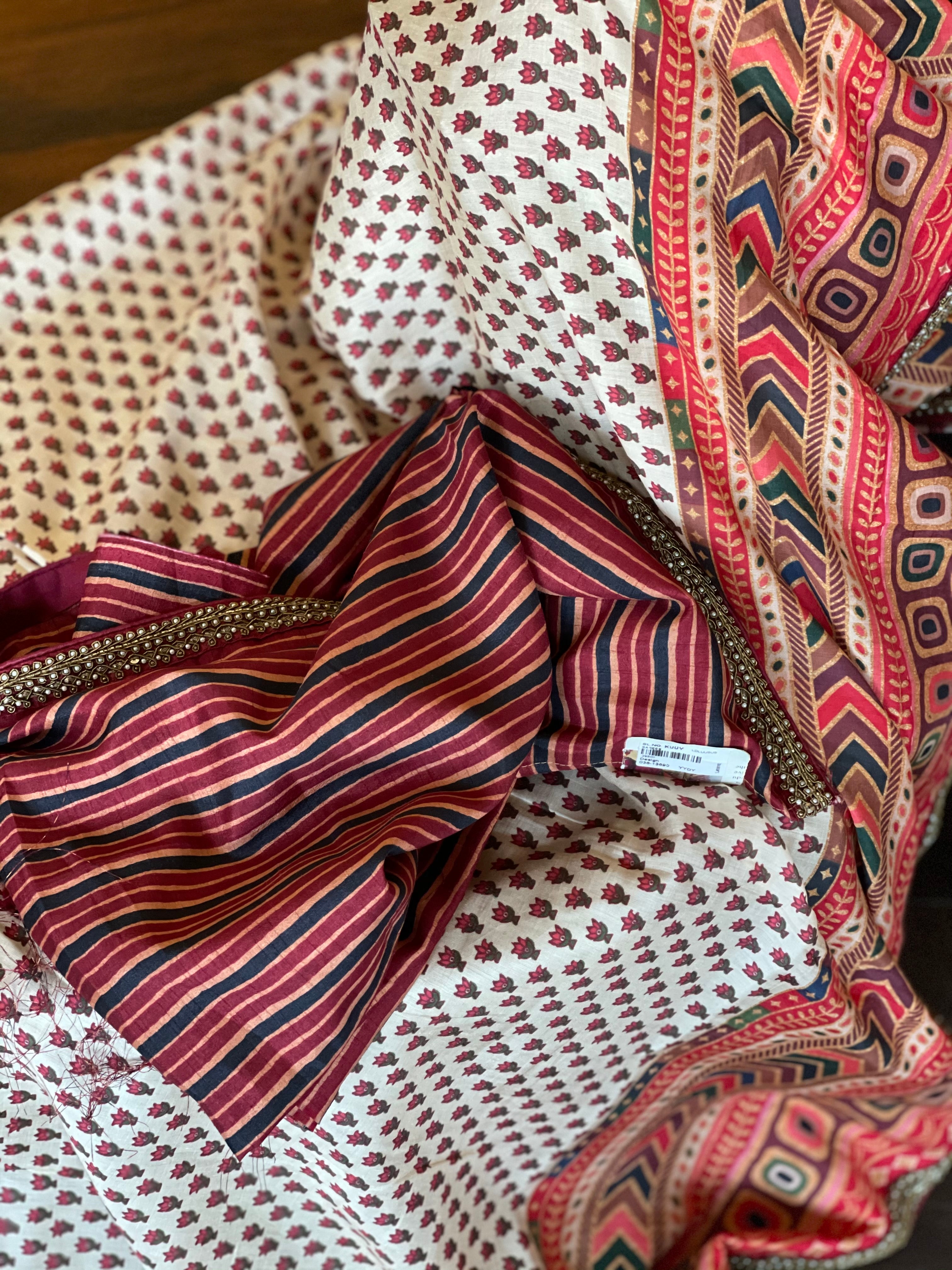 Satin Maslin Silk Printed - Beige Maroon Green